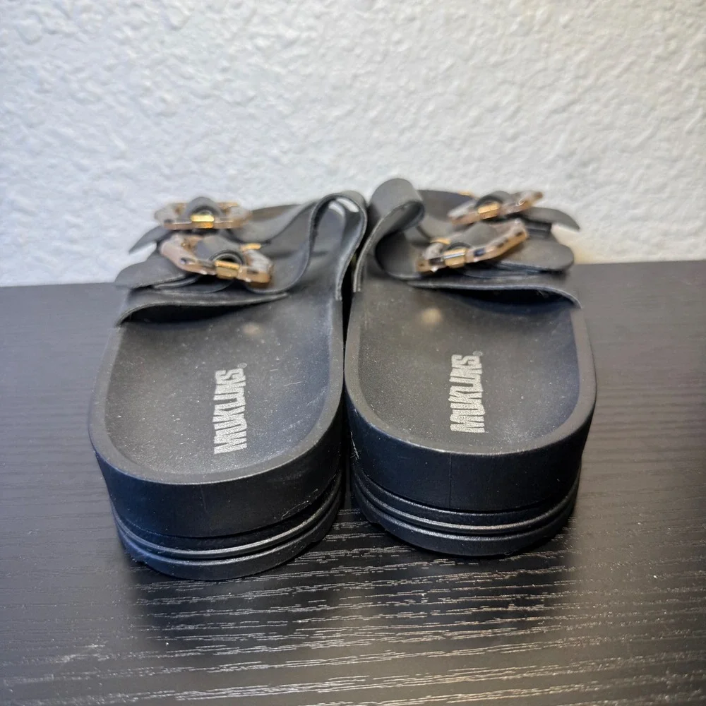 Muk Luks Grand Cayman Slide Women US 9 Black Leather Casual SlipOn Sandal EUR 39